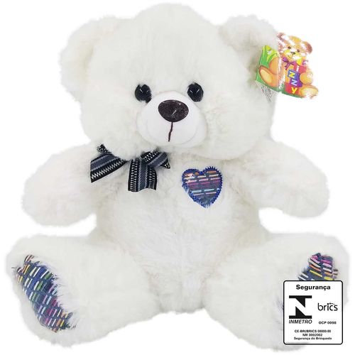 Urso de Pelúcia C/ Laço 28cm em Poliéster Fizzy