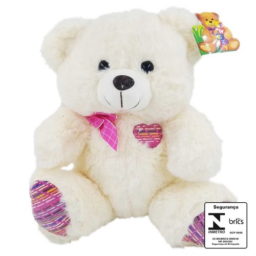 Urso de Pelúcia C/ Laço 28cm em Poliéster Fizzy