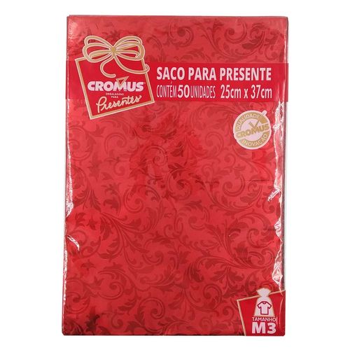 Saco P/ Presente Casual Cores Metalizado 50 unidades 25x37cm Cromus Embalagem