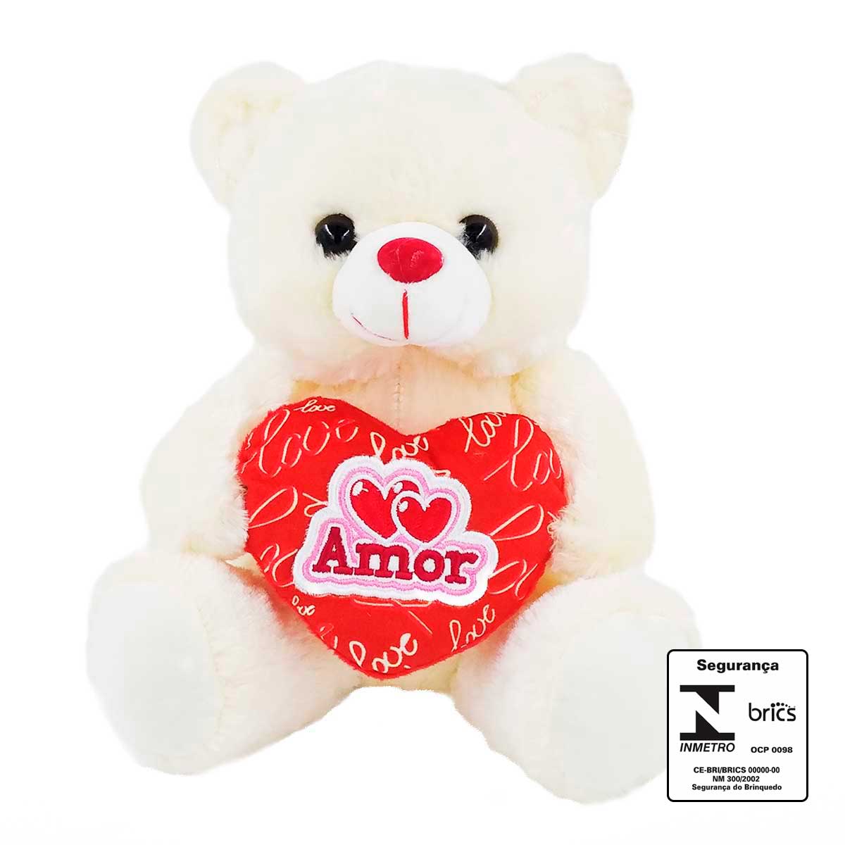 Urso de Pelúcia Coração 25cm em Poliéster Fizzy