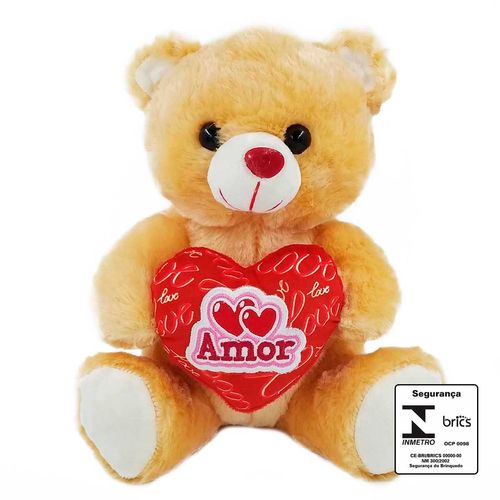 Urso de Pelúcia Coração 25cm em Poliéster Fizzy