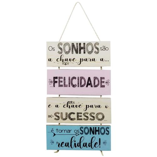 Placa Decorativa Felicidade 24cm em Madeira NSW