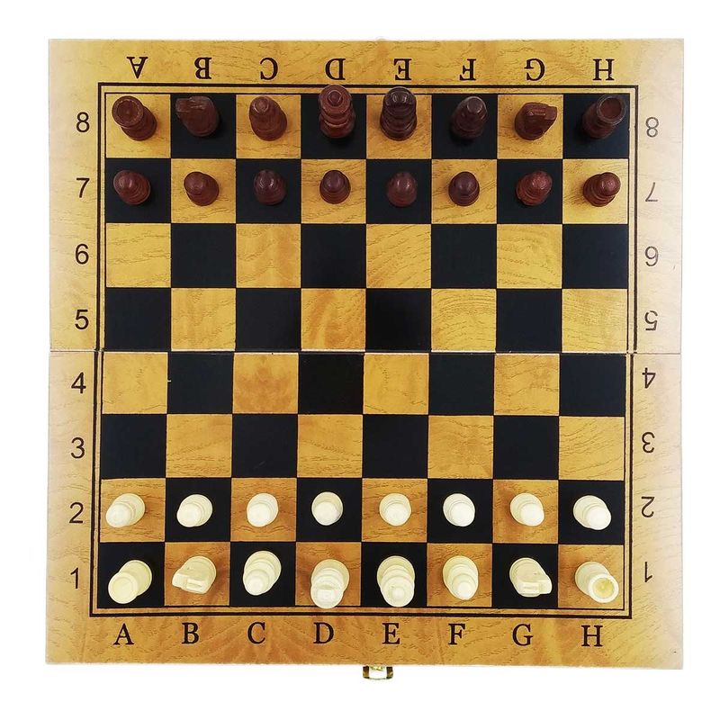 Jogo de xadrez de madeira de xadrez dobrável 3 em 1, com dois