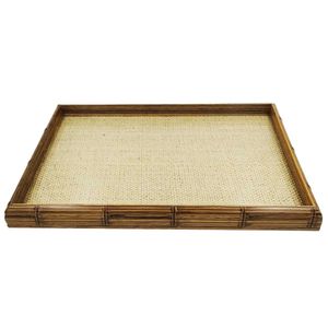 Bandeja De Coquinho Com Sisal Natural E Vidro - 45x30cm