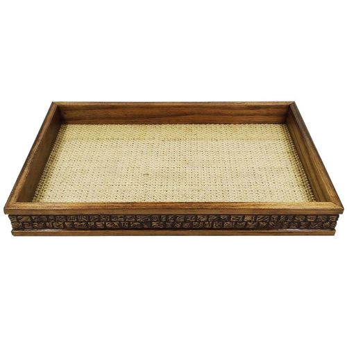Bandeja Decorativa 38x24x4cm em Madeira Coquinho C/ Sisal Natural Rojemac
