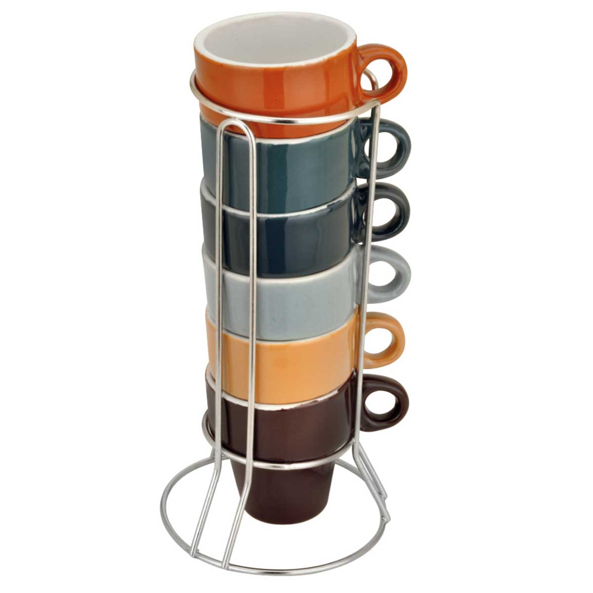 Jogo Xícaras Empilháveis C/ Suporte 6 Peças 50 Ml Porcelana Colorido