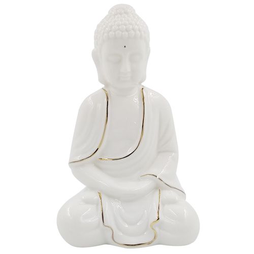 Buda Decorativo C/ Led 19x11cm em Porcelana Martins & Martins