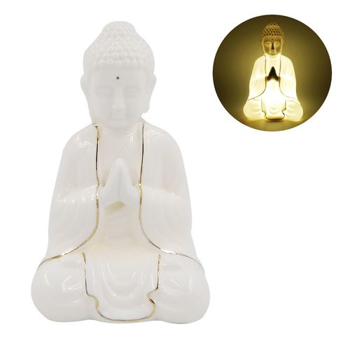 Buda Decorativo C/ Led 19x11cm em Porcelana Martins & Martins
