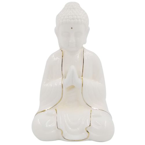 Buda Decorativo C/ Led 19x11cm em Porcelana Martins & Martins