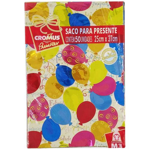 Saco P/ Presente Aniversario 25x37cm 50 Unidades Cromus