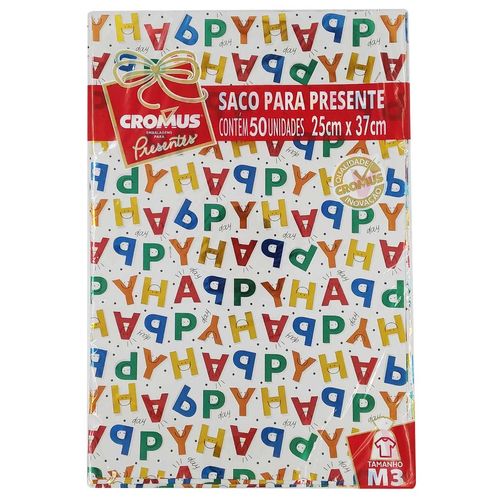 Saco P/ Presente Aniversario 25x37cm 50 Unidades Cromus