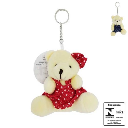 Chaveiro de Pelúcia Urso Bolinhas 11cm F. Emy Decorações