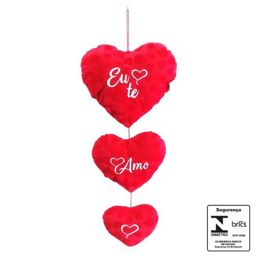 Coração de Pelúcia Decorativo P/ Parede 74x32x11cm em Poliéster Fizzy