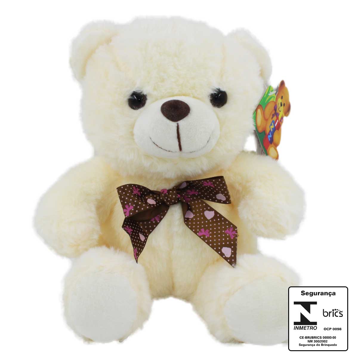 Urso de Pelúcia C/ Laço 23cm em Poliéster Fizzy