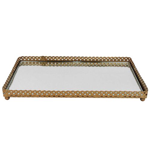 Bandeja Decorativa Espelhada 22,8x12,8cm em Metal Y888