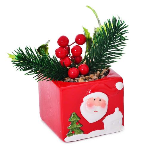 Vaso Papai Noel C/ Flores 12,5x8,5cm em Cerâmica Fartex
