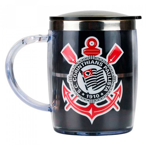 Caneca C/ Tampa Corinthians 450ml em Plástico/Inox Mileno