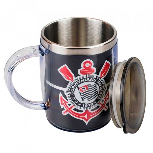 Caneca C/ Tampa Corinthians 450ml em Plástico/Inox Mileno