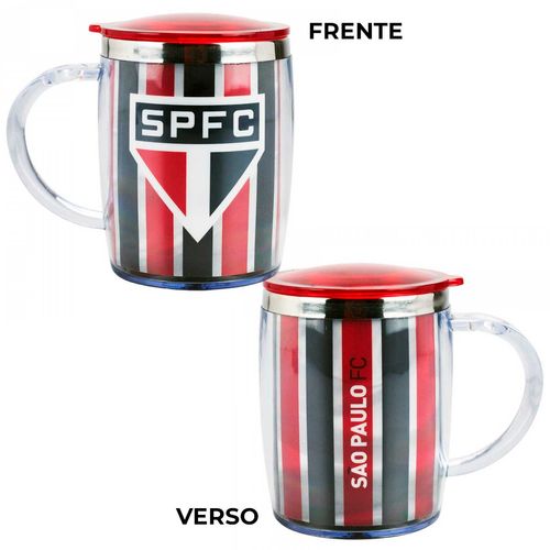 Caneca C/ Tampa São Paulo FC 450ml em Plástico/Inox Mileno