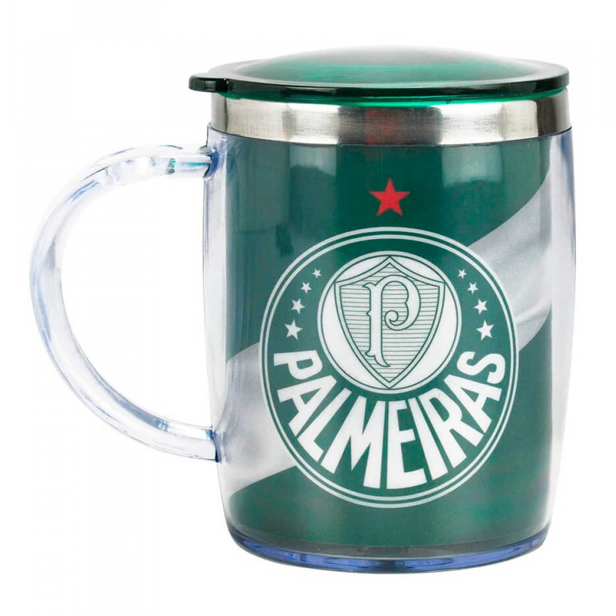 Caneca C/ Tampa Palmeiras 450ml em Plástico/Inox Mileno