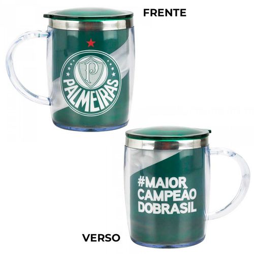 Caneca C/ Tampa Palmeiras 450ml em Plástico/Inox Mileno