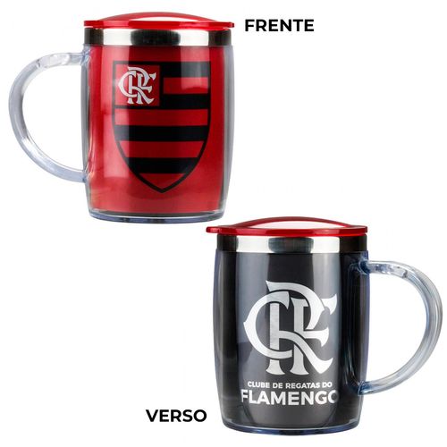 Caneca C/ Tampa Flamengo 450ml em Plástico/Inox Mileno