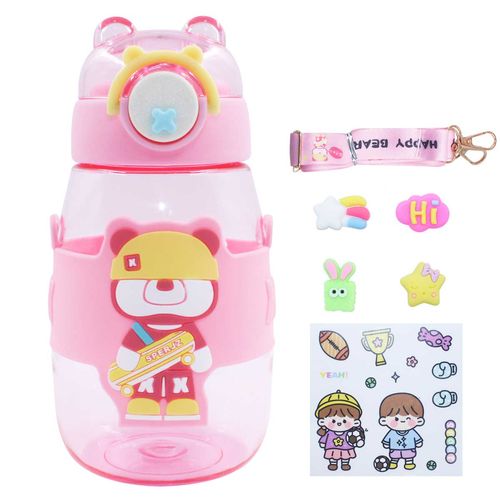 Garrafa Bear C/ Alça + Canudo 600ml em Plástico Golden Rio