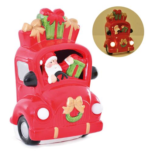 Carro Natalino Papai Noel C/ Led 15x10cm em Cerâmica Fartex