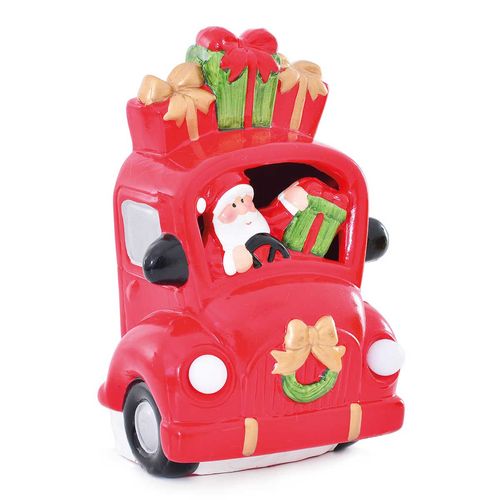 Carro Natalino Papai Noel C/ Led 15x10cm em Cerâmica Fartex