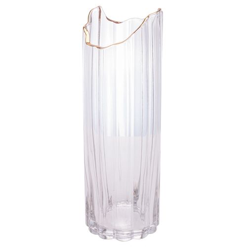Vaso C/ Borda Dourada Decorativo 30x10cm em Vidro Rojemac