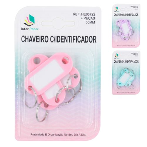 Chaveiro Identificador 4 Peças 50mm em Metal/Plástico Interponte