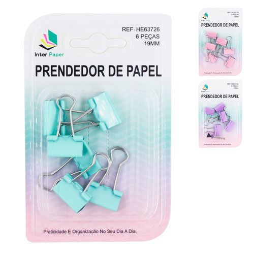 Prendedor de Papel 6 Peças 19mm em Metal Interponte