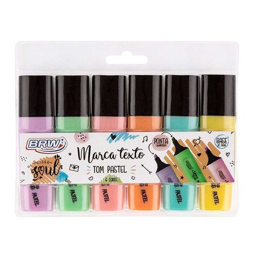 Caneta marca texto 6 cores tom pastel BRW BRW
