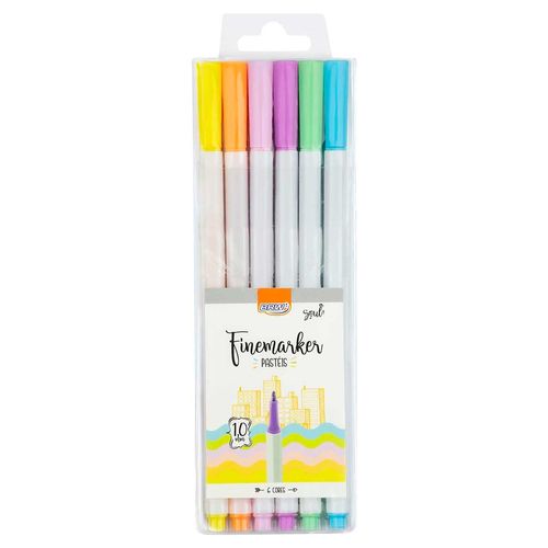 Caneta Finemarker Tom Pastel 6 Peças em Plástico BRW