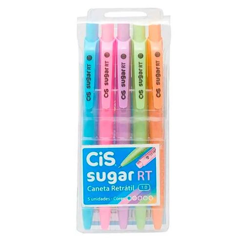 Jogo de Caneta Sugar Retrátil 5 Peças em Plástico Cis