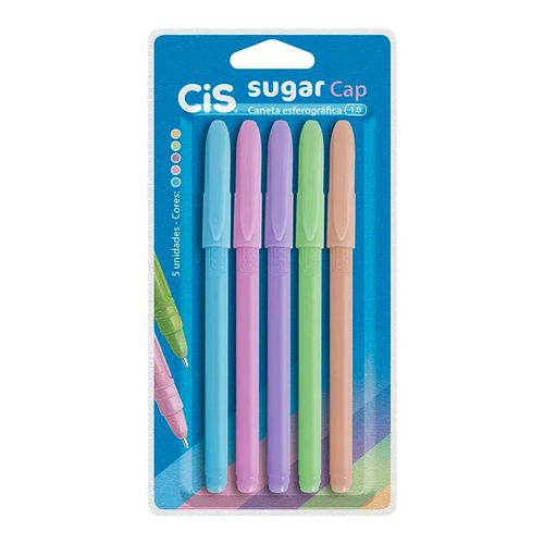 Kit Canetas Sugar Cap Esferográfica 5 Peças em Plástico Cis