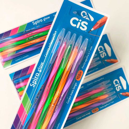 Jogo de Caneta Esferográfica Spiro Glow 5 Peças 17,5cm Sertic