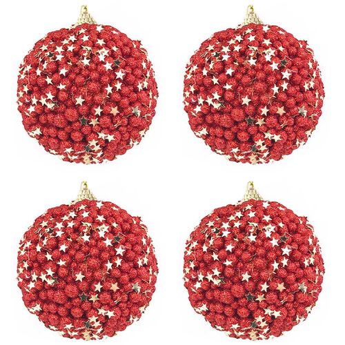 Bolas Natalinas Flocadas C/ Estrelas 4 Peças 8cm em Plástico Rio Master