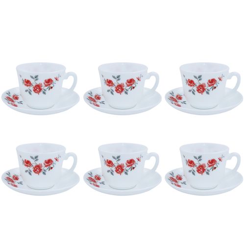Jogo de Xícaras Red Rose 12 Peças 220ml em Vidro Fratelli