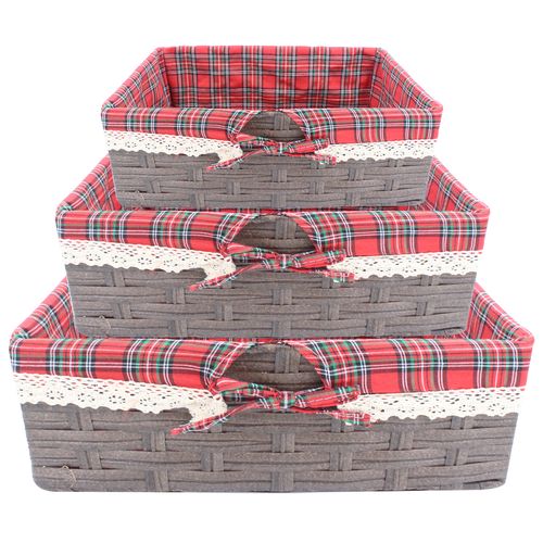 Cesto Decorativo 3 Peças em Plástico e Tecido Multiart