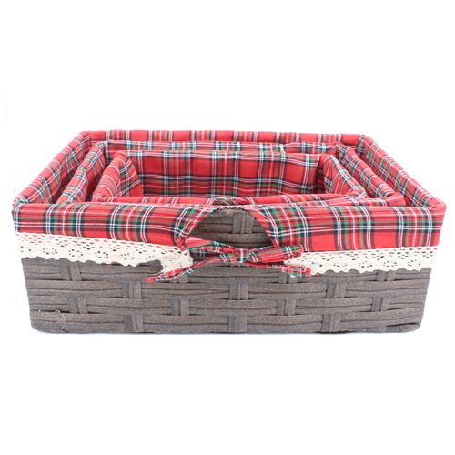 Cesto Decorativo 3 Peças em Plástico e Tecido Multiart