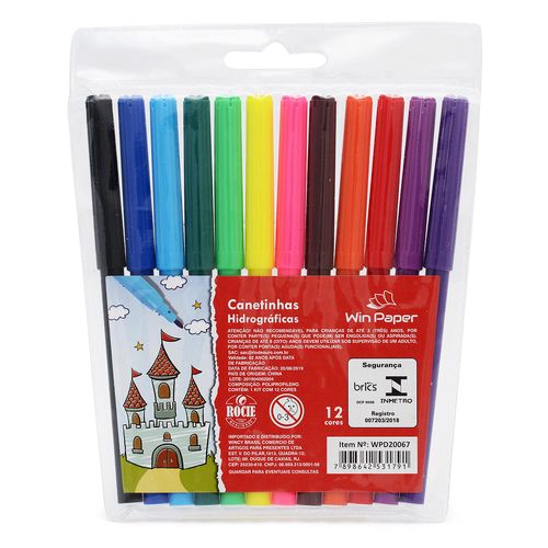 Canetas Hidrográficas 12 Cores em Plástico Wincy