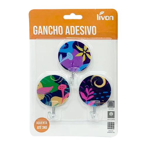 Jogo De Ganchos Adesivos 3 Peças em Plástico Livon