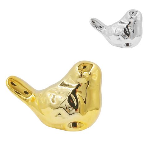 Pássaro Metalizado Decorativo 7cm em Cerâmica Freecom