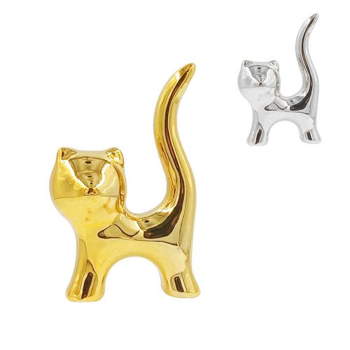 Gato Metalizado Decorativo 8x4cm em Cerâmica Freecom