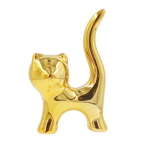 Gato Metalizado Decorativo 8x4cm em Cerâmica Freecom