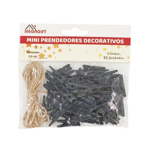 Jogo de Mini Prendedores C/ Varal 50 Peças em MDF Megagift