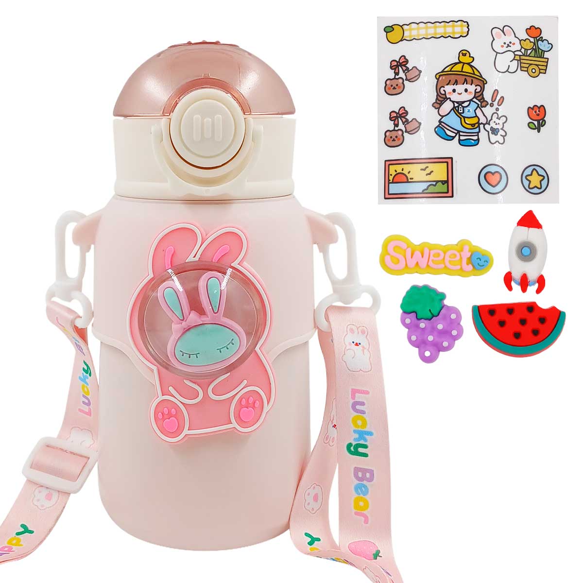 Garrafa Térmica Infantil C/ Canudo 600ml em Aço Inox Golden Rio