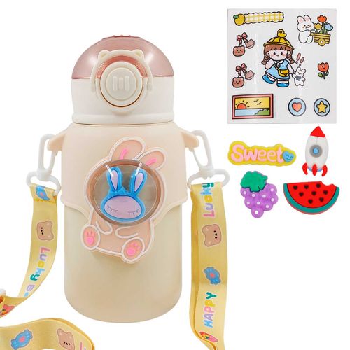 Garrafa Térmica Infantil C/ Canudo 600ml em Aço Inox Golden Rio