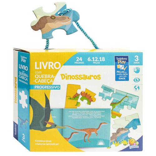 Livro Infantil Dinossauros C/ Quebra-Cabeças 17x21cm em Papel Todo Livro